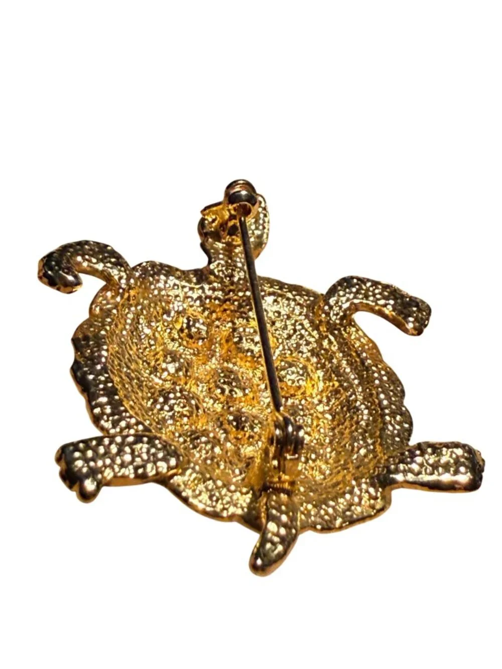 Vintage Turtle Brooch Gold Tone Sea Life Rhinestone Pin Coastal Jewelry Fashion
